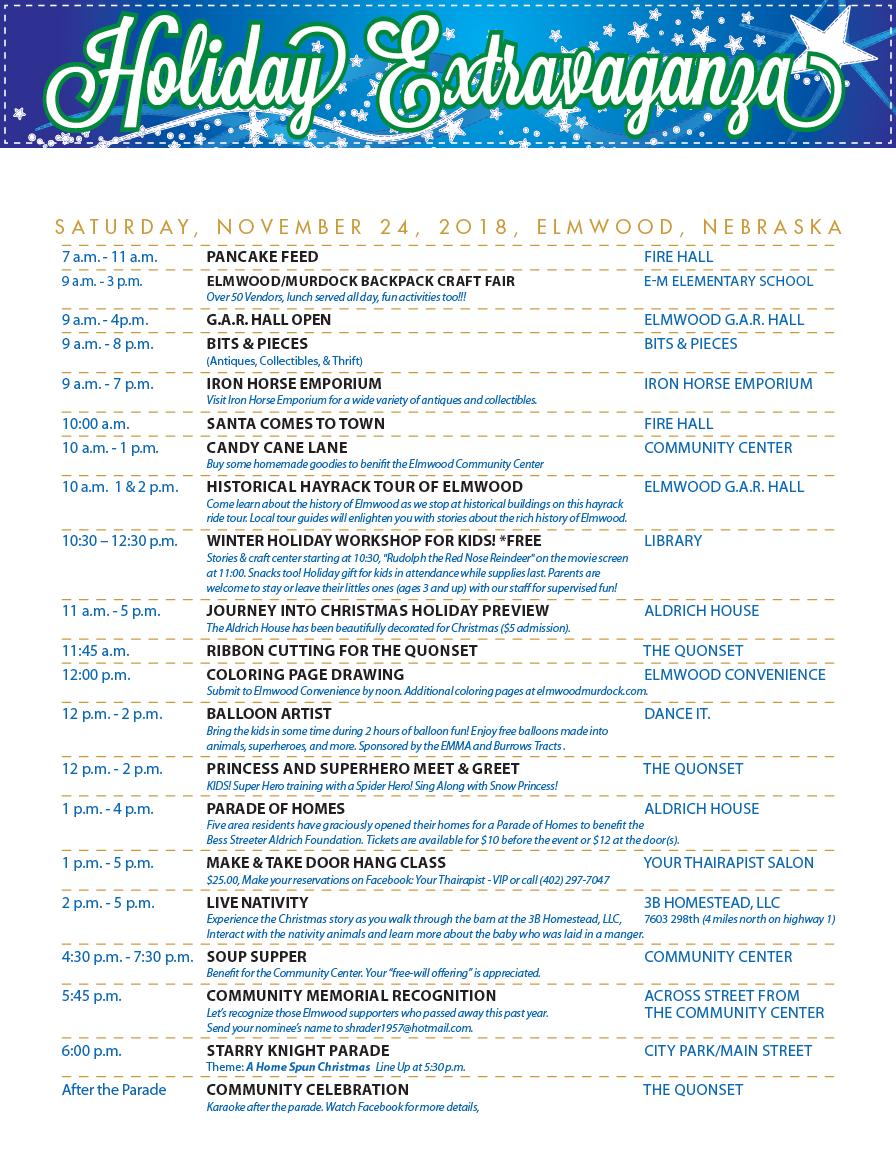 2018 HolidayExtravaganza Schedule
