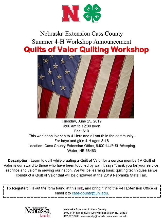 2019 Quilt of Valor Quilting Workshop