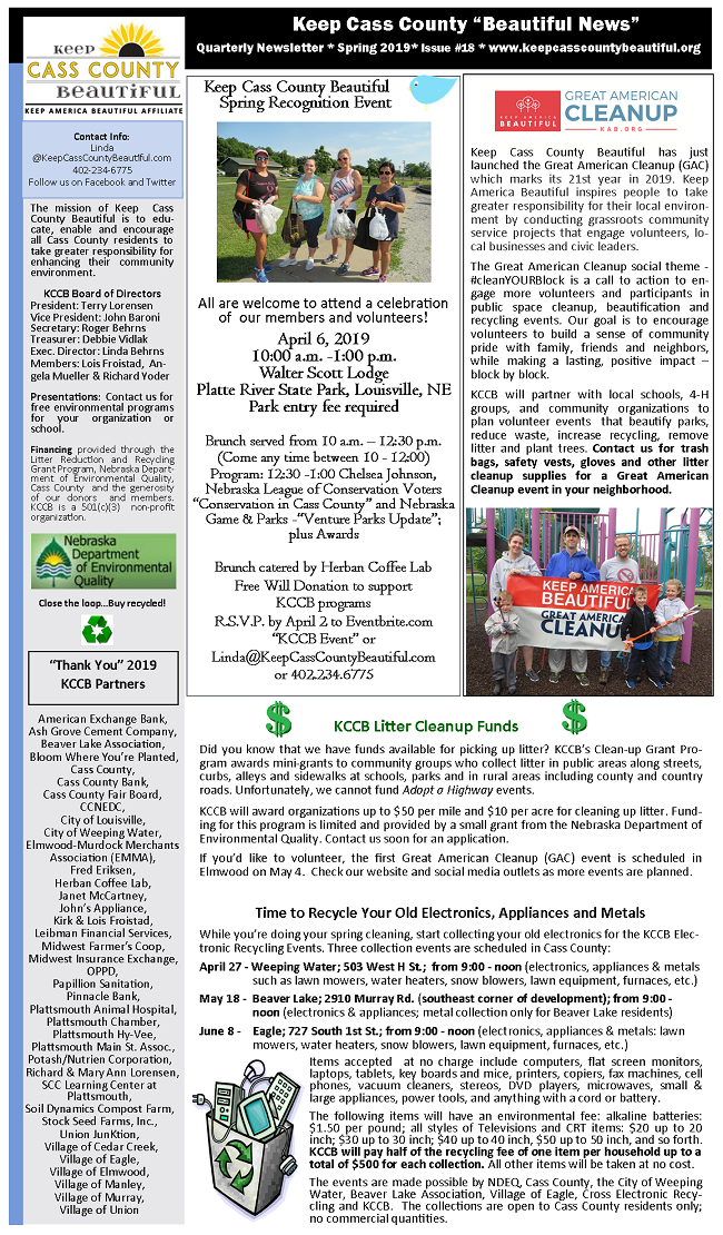 2019 Spring Newsletter pg 1