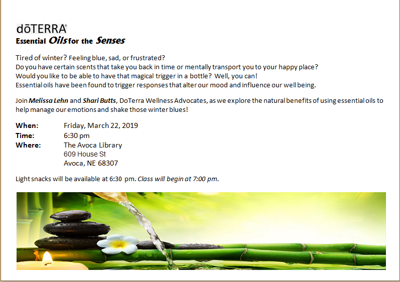 Essential Oils for the Senses Class Flyer