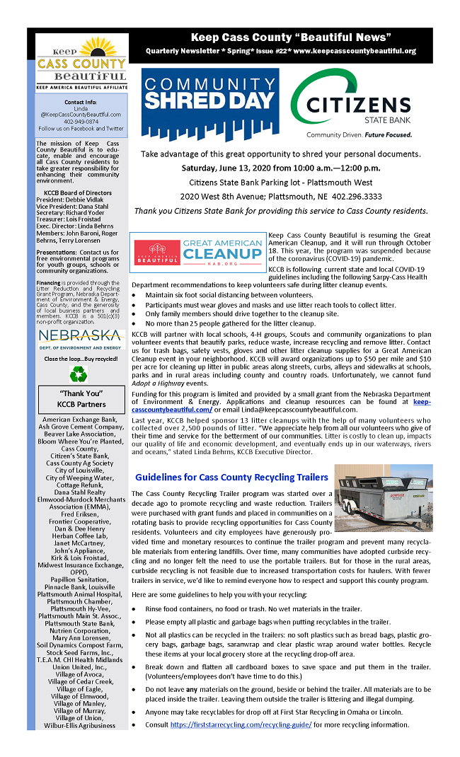 KCCB Spring Newsletter pg. 1