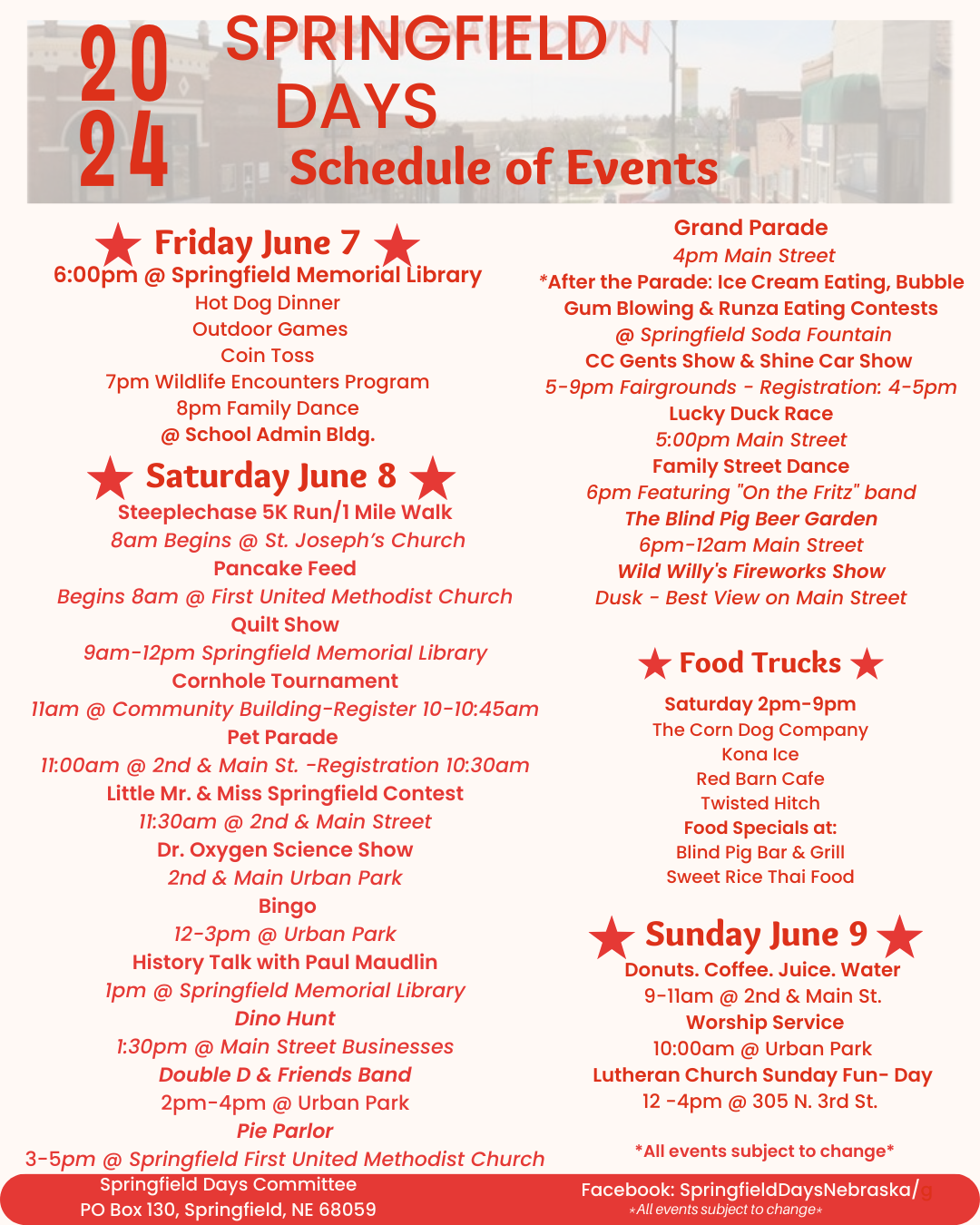 Spr Days Schedule of Events