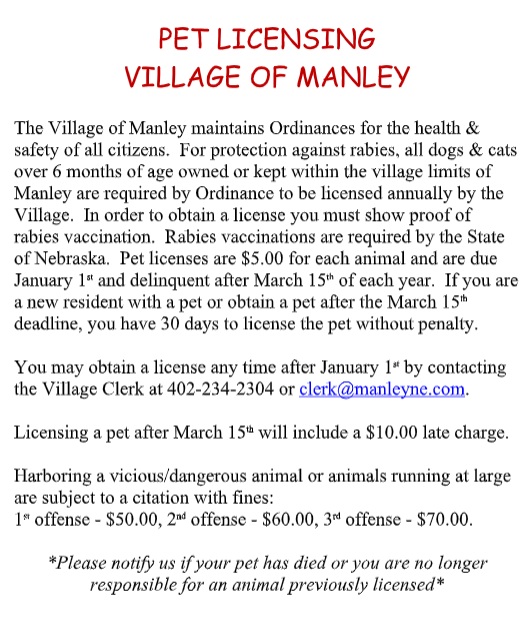manley pet licensing 2025
